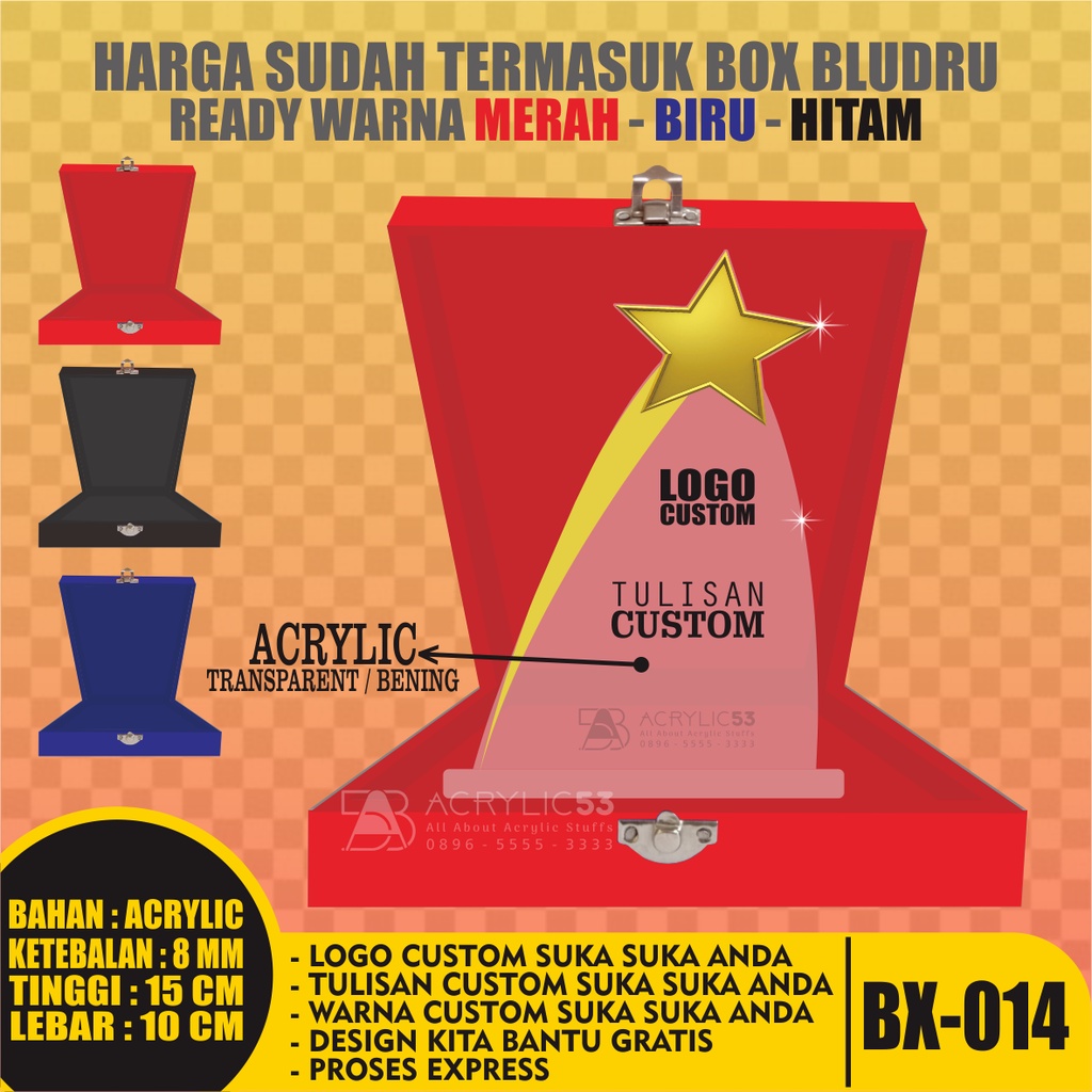 PLAKAT, PLAKAT AKRILIK, PLAKAT ACRYLIC, PLAKAT CUSTOM, VANDEL, PIAGAM PENGHARGAAN 15X10 + BOX S014