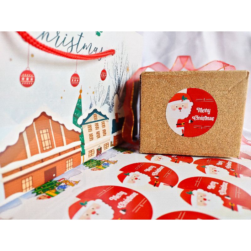 Stiker Christmas Stiker Natal Sticker Hampers Natal Bulat Label Toples Dus Box Kue-3