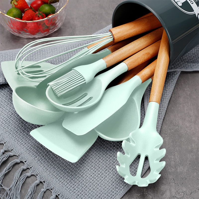 ❤Gotti❤ Yang baru 5/11/12 SET Peralatan Dapur Silikon yang Dapat Dimakan Set Spatula Memasak Set PEFE/PFOA/BPA Free-1