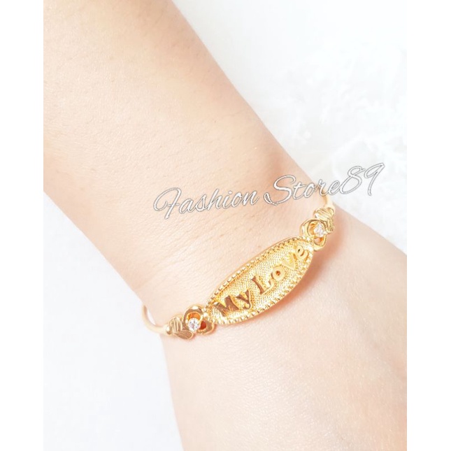 Gelang Bangle Anak Dewasa My Love Replica Emas Yaxiya Perhiasan lapis emas Impor Gelang Anak Bangle Motif My Love