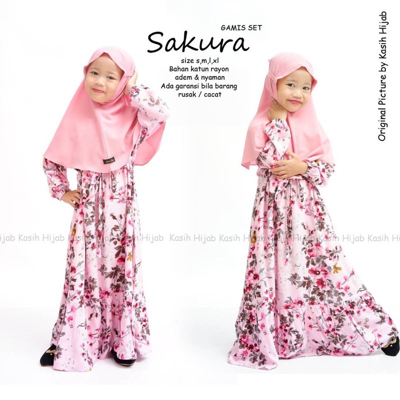 Gamis anak murah/Gamis anak katun rayon/Gamis anak ruffle sakura by kasihhijab(gamis saja)