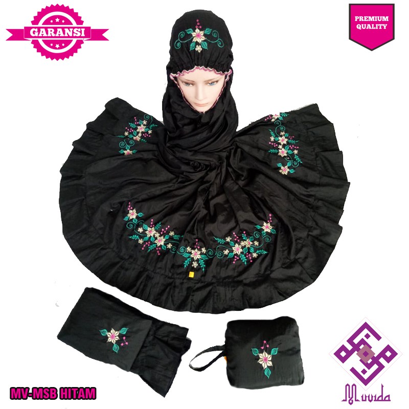 Mukena Parasut Premium Bordir Motif Bunga Muvida | Mukena Traveling Model Bordir