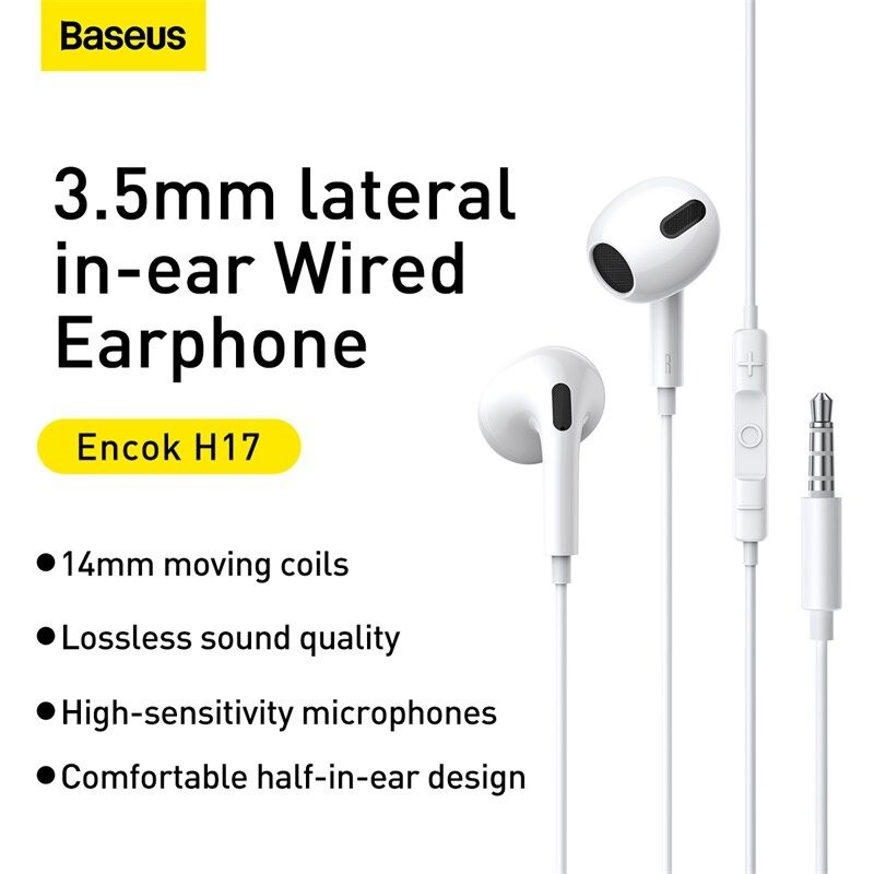 BASEUS HEADSET HANDSFREE ENCOK JACK 3.5MM WIRED EARPHONE H17 MIC