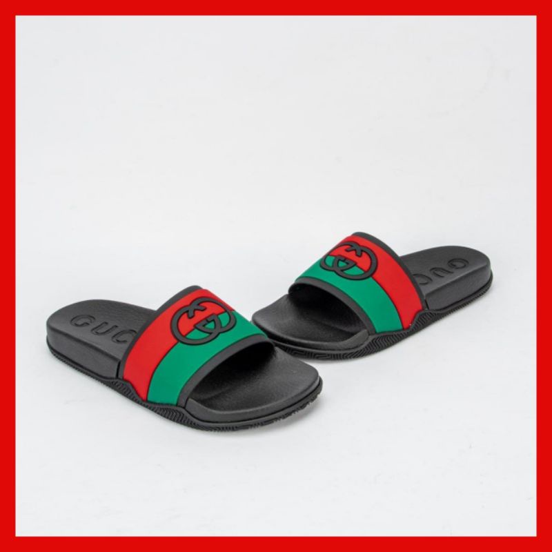 Jual Sandal Pria Gucci Interlocking G Slide Sandal Color Black Red. Branded Original