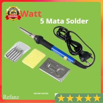 Alat Solder Listrik Lengkap 60 Watt with 5 Mata Tips Original Taffware - CS31