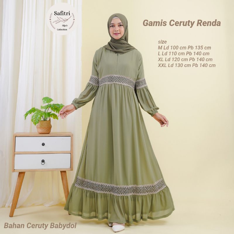 Gamis Ceruty Renda bahan Ceruty Babydol by ORI SAFITRI size M L XL XXL