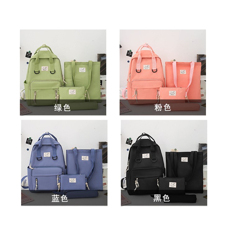 TB-64 set 4 pcs tas wanita ransel sekolah kampus pouch canvas bag import korea jepang