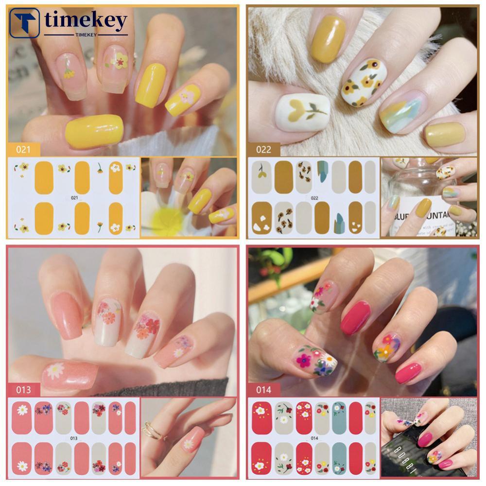 Timekey 14pcs / Lembar Stiker Kuku 3D Full Cover A3K9