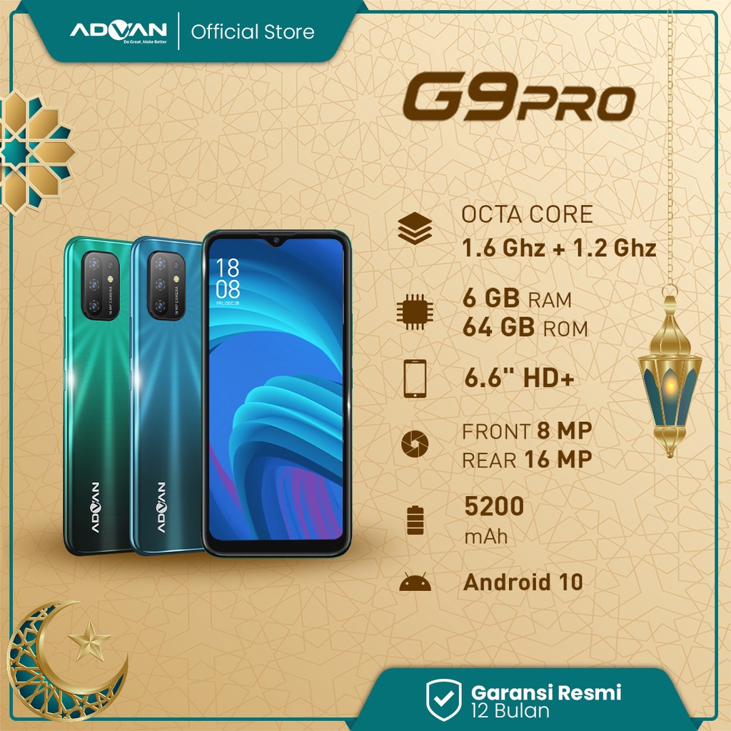 Advan G9Pro 6.6 Inci 6 GB 64 GB (Blue) Quad Camera Octacore Smartphone Android 10 Garansi Resmi