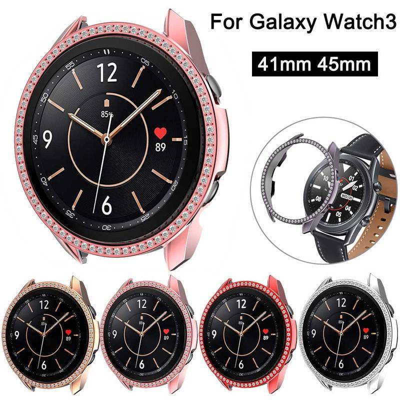 Case Pelindung Bahan PC Aksen Berlian Bling Dengan Bumper Untuk Samsung Galaxy Watch 3 45mm 41mm