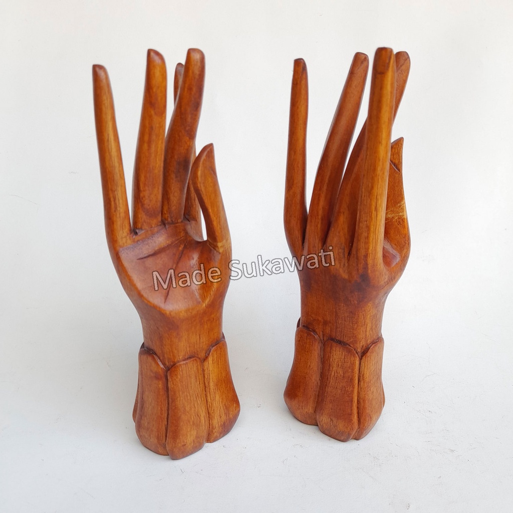 Patung sepasang tangan kayu berdiri kerajinan handmade Bali