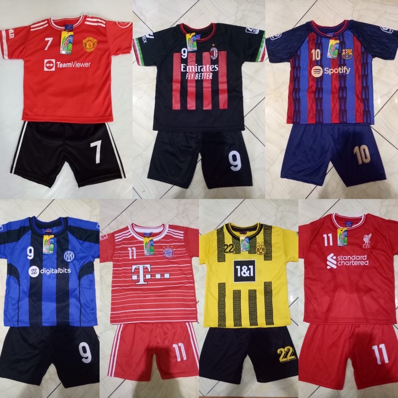 ( SIZE 4 ) Setelan anak bola usia 1 tahun / 5-12 bulan klub eropa psg madrid barcelona