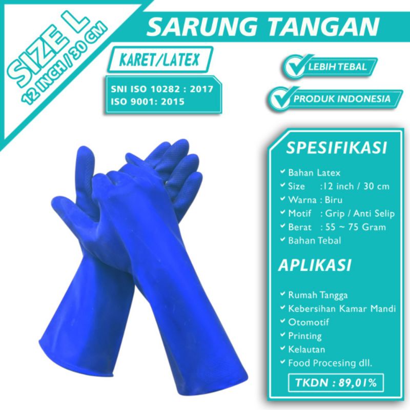 TERLARIS SARUNG TANGAN KARET  TERMURAH SARUNG TANGAN CUCI PIRING 12 INCH WARNA BIRU