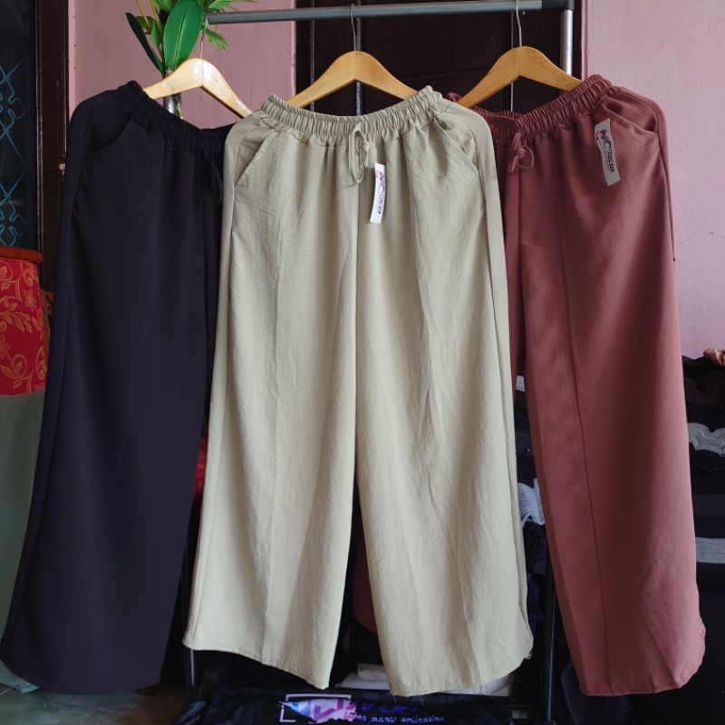 CELANA KULOT ~ CRINKLE AIRFLOW EDISI REMAJA &amp; JUMBO✔️ Variasi Pinggang Kerut / Tali / Minimalis | COD celana panjang wanita/bawahan muslimah/rok a payung/XXXL