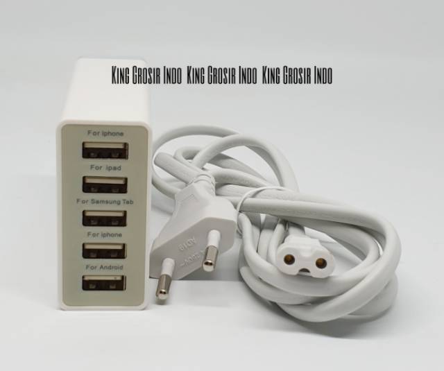 CHARGER MULTI 5 PORT USB UNTUK SEMUA MERK HP SMARTPHONE IPHONE IPAD