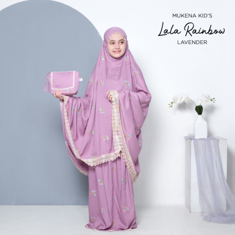 Mukena couple rayon Lala Rainbow anak full bordir melati renda rajut