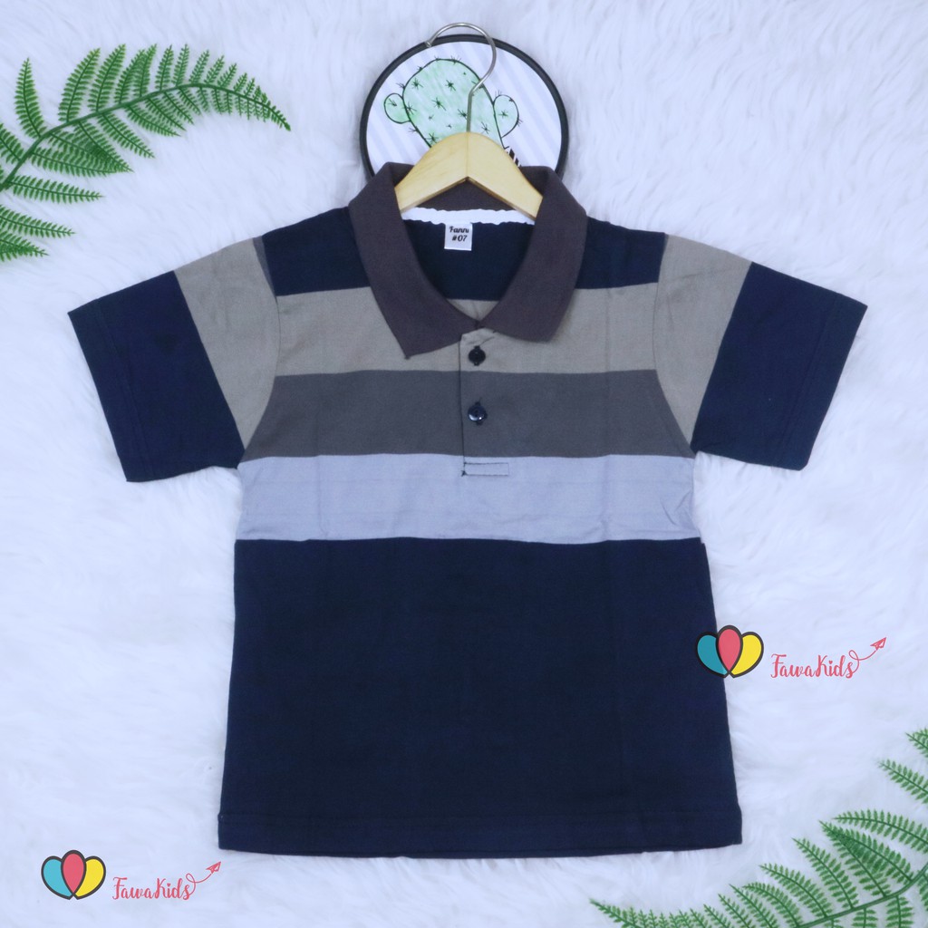 Kerah Salur T-Shirt Anak Laki uk 5-6 Tahun / Baju Lengan Pendek Murah Adem  Harian Polos Kaos Salur