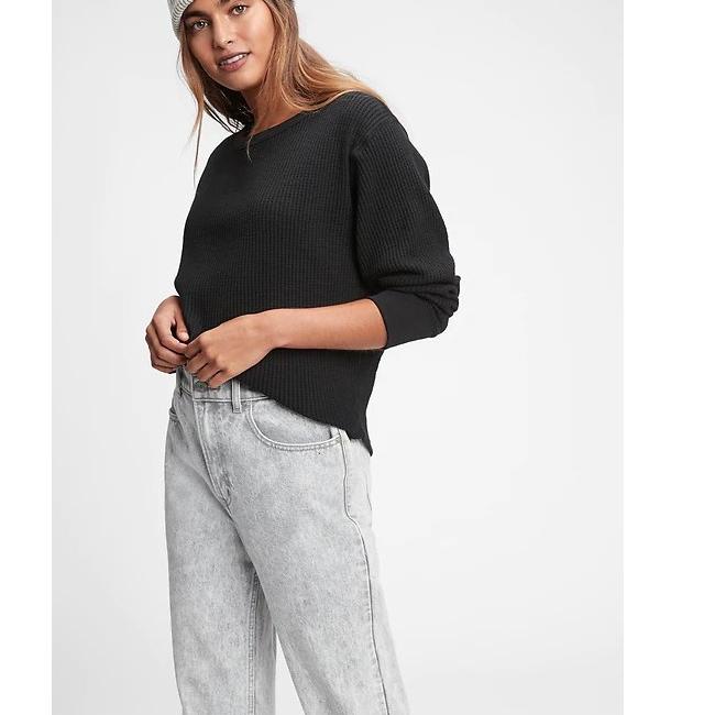 2678 - GAP Waffle-Knit Crewneck T-Shirt | Kaos GAP Lengan Panjang Wanita ✉← ➮