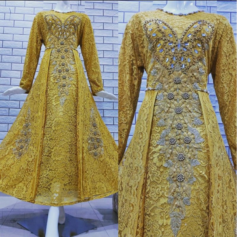 GAMIS PESTA BROKAT KOMBINASI PAYET _ GAMIS MUSLIM_ GAMIS PESTA CAMTIK_ GAMIS KONDANGAN