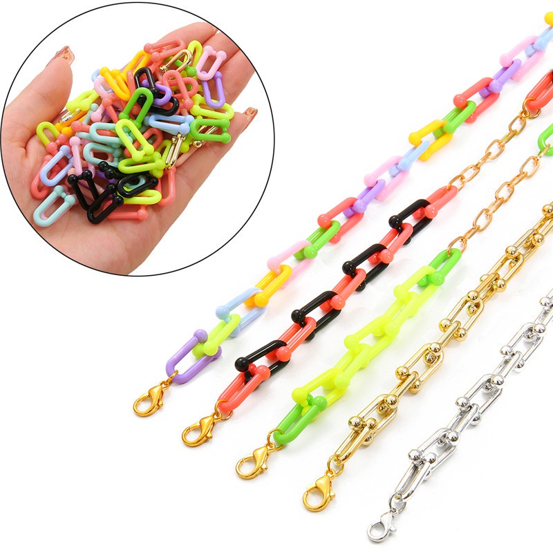 Rainbow Acrylic U Shape Glasses Chain Lanyard Women Summer Neck Chain for Mask Reading Sunglasses Hanging Holders Strap Necklace