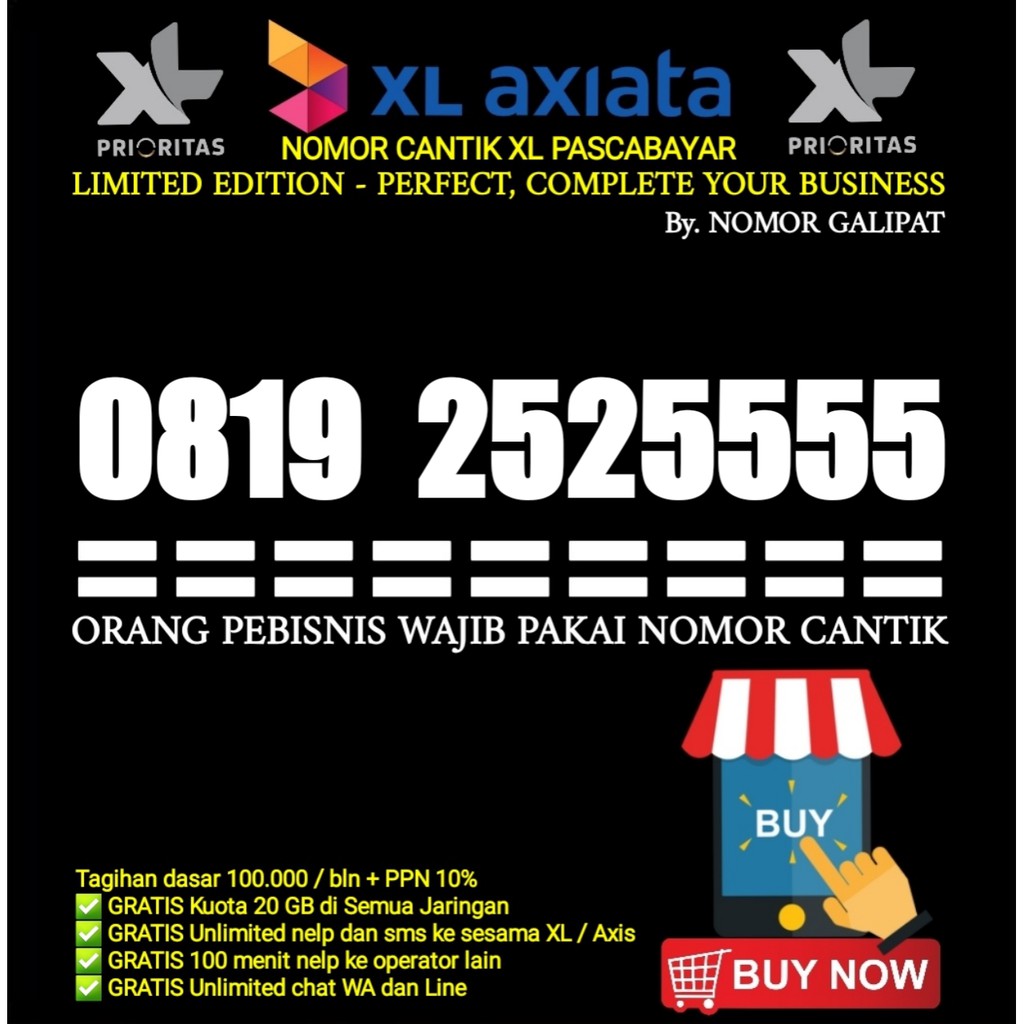 NOMOR CANTIK XL-AXIATA 11 DIGIT PRIORITAS PASCABAYAR SERI RAPI 2525555