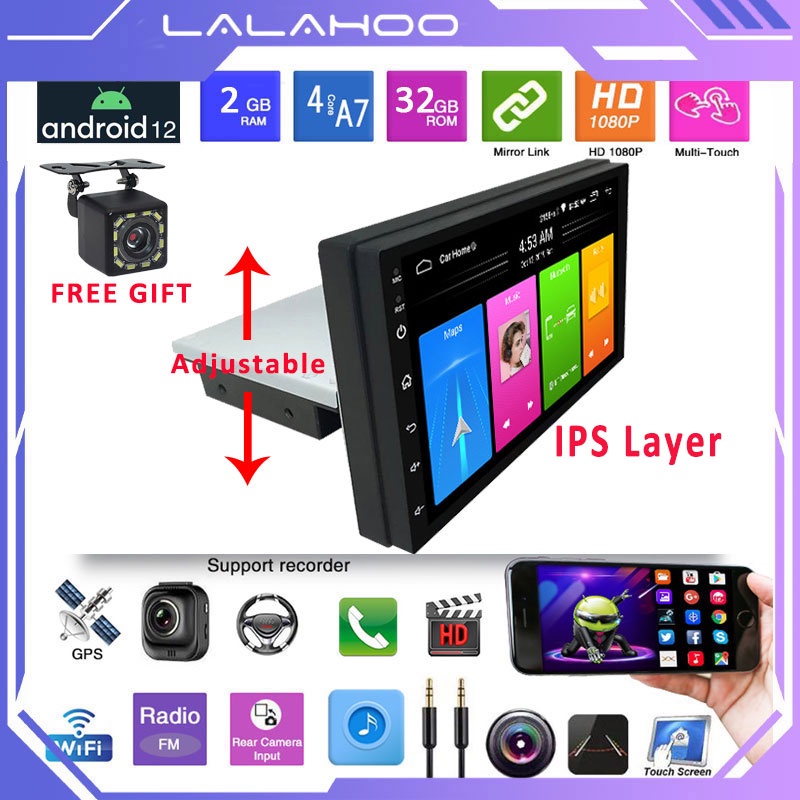 New Universal Single Din 7/9 Inch IPS Screen 2G+32G Android 12 Head Unit Untuk Semua 12V Mobil Car