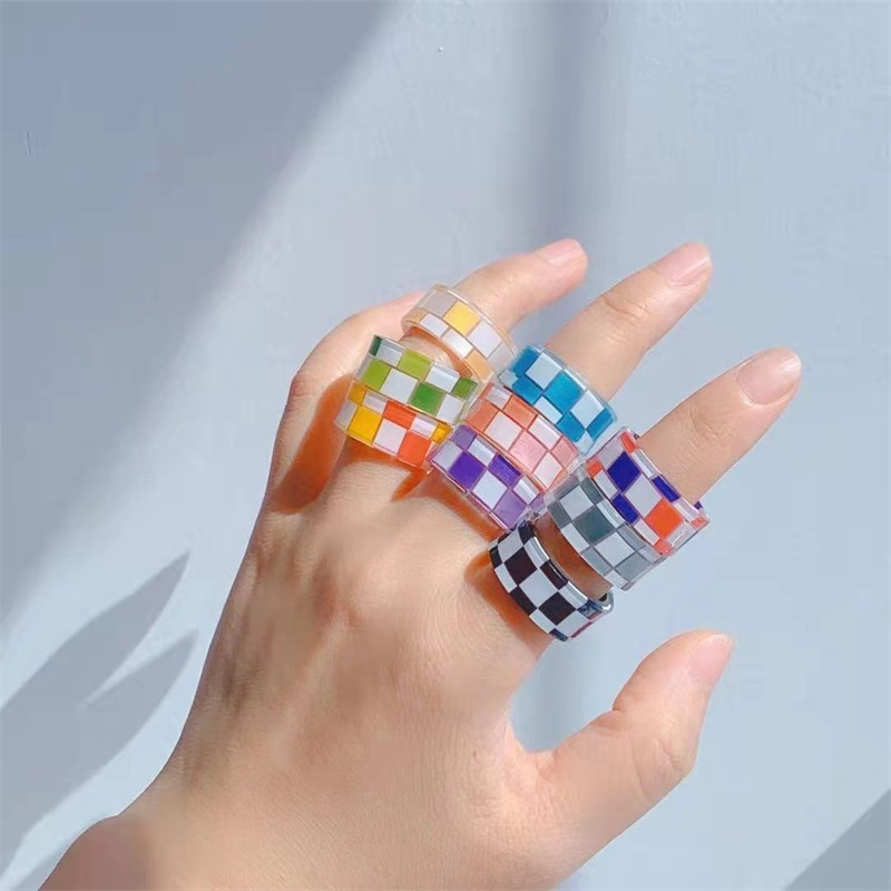 Cincin Model Terbuka Bahan Resin Mesh Warna-Warni Untuk Wanita