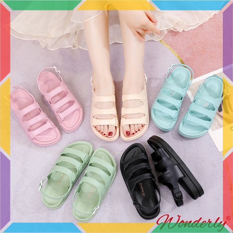 1962WL2 Sandal Sepatu Jelly Karet Wanita Wonderly Sendal Sepatu Slop Tali Cewek Korea Premium