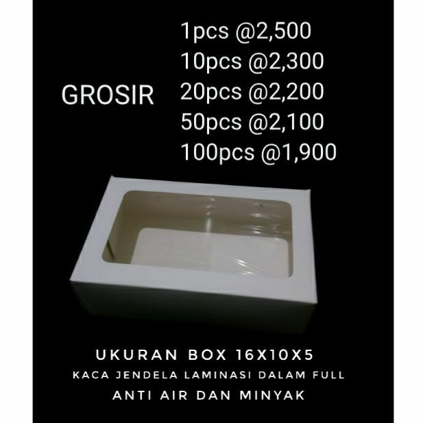 BOX/DUS 16X10X5 BROWNIES MINI PUTIH MIKA KACA 17x10 15x10