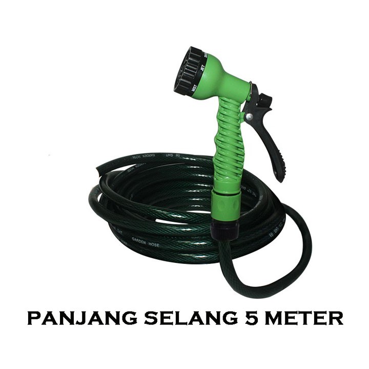 Paket Selang 5 Meter + Kepala Selang Semprotan Air Kepala Selang Cuci Mobil Motor Taman Laman Kebun 5 Posisi - Paket Semprot Tanaman 5 Meter Selang