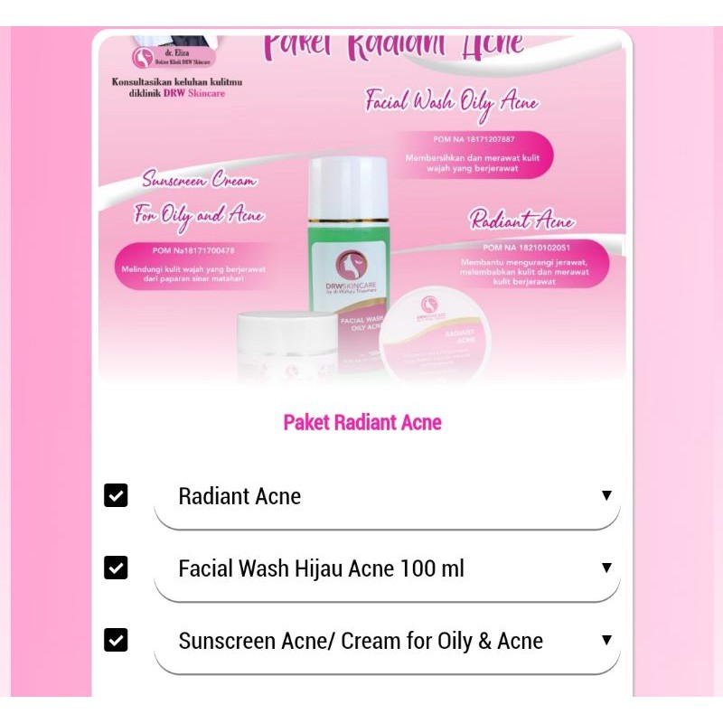 Paket Radiant Drw Skincare  / flek / glow / acne / brightening acne-Paket Acne