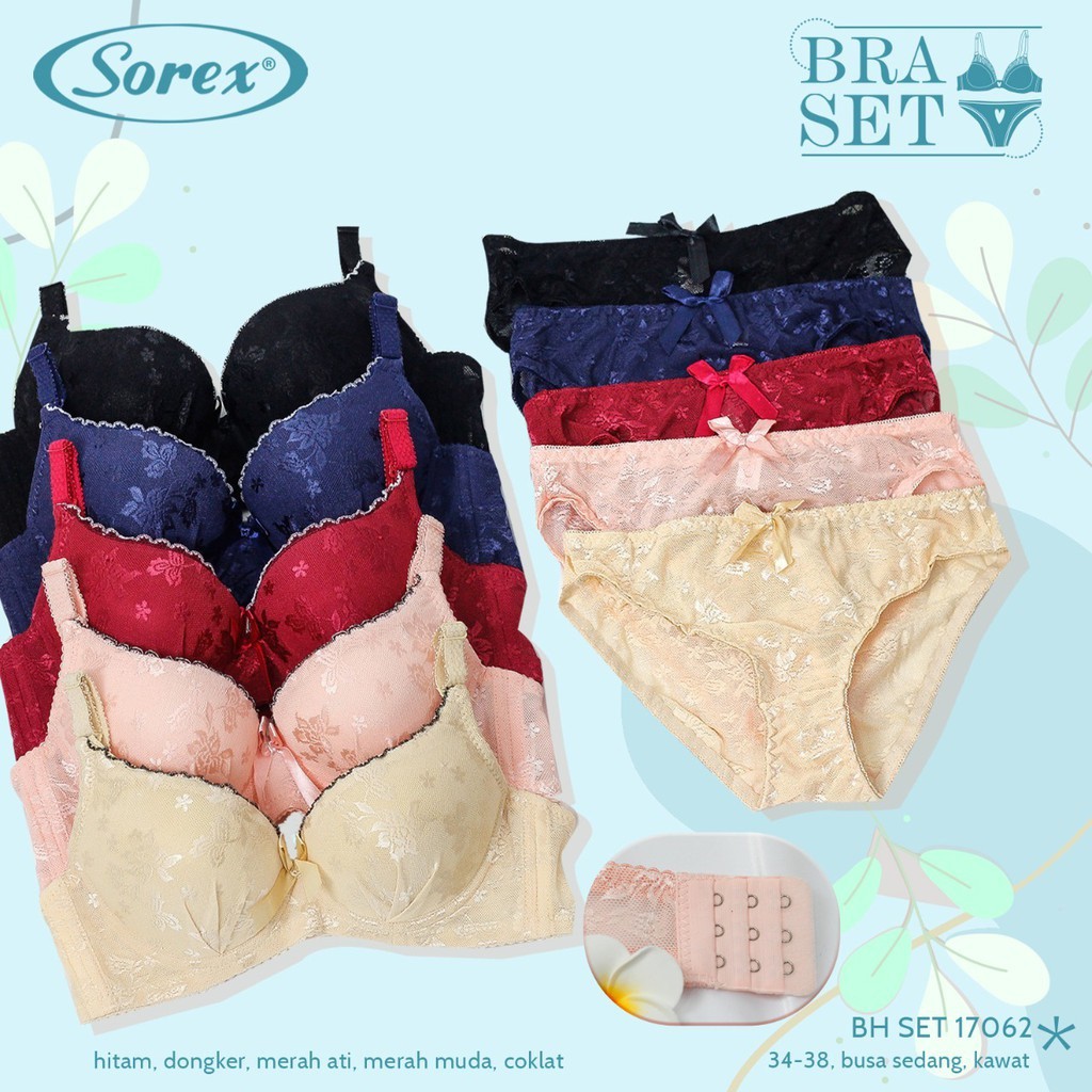BB Sorex Bra Set Busa Sedang Kawat Kait 3 Setara Cup B Brukat Bunga CD Freesize BH 17062