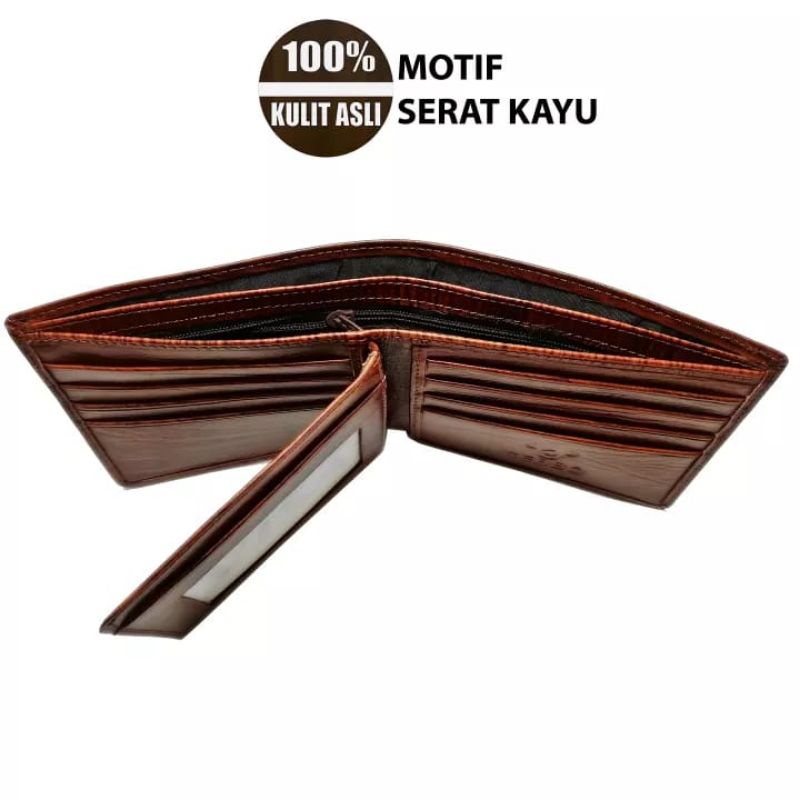 Dompet Kulit ASli 100% Motif Serat Kayu - Dompet Pria - Dompet Kulit Asli Merk RANDOM / Acak