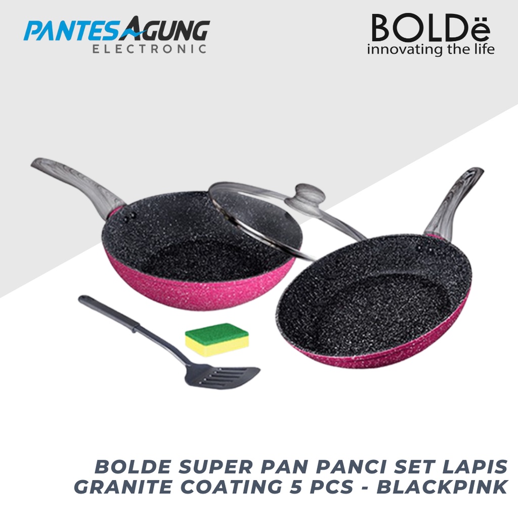 BOLDE Super Pan Panci Set lapis Granite Coating 5 pcs - BLACKPINK