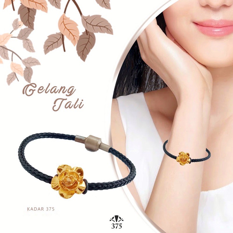 Gelang tali waterproof dengan mainan bunga model 2 emas asli