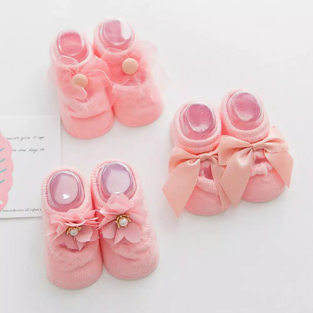 3 pasang kaos kaki bayi model pita 3in1 balerina sock baby import 0-1 tahun