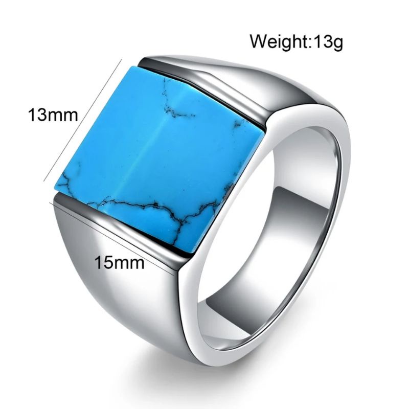 Cincin Batu Pirus Keren Unik Kekinian Ring Titanium Stainless Steel Asli Gemstone Toska Torquoise