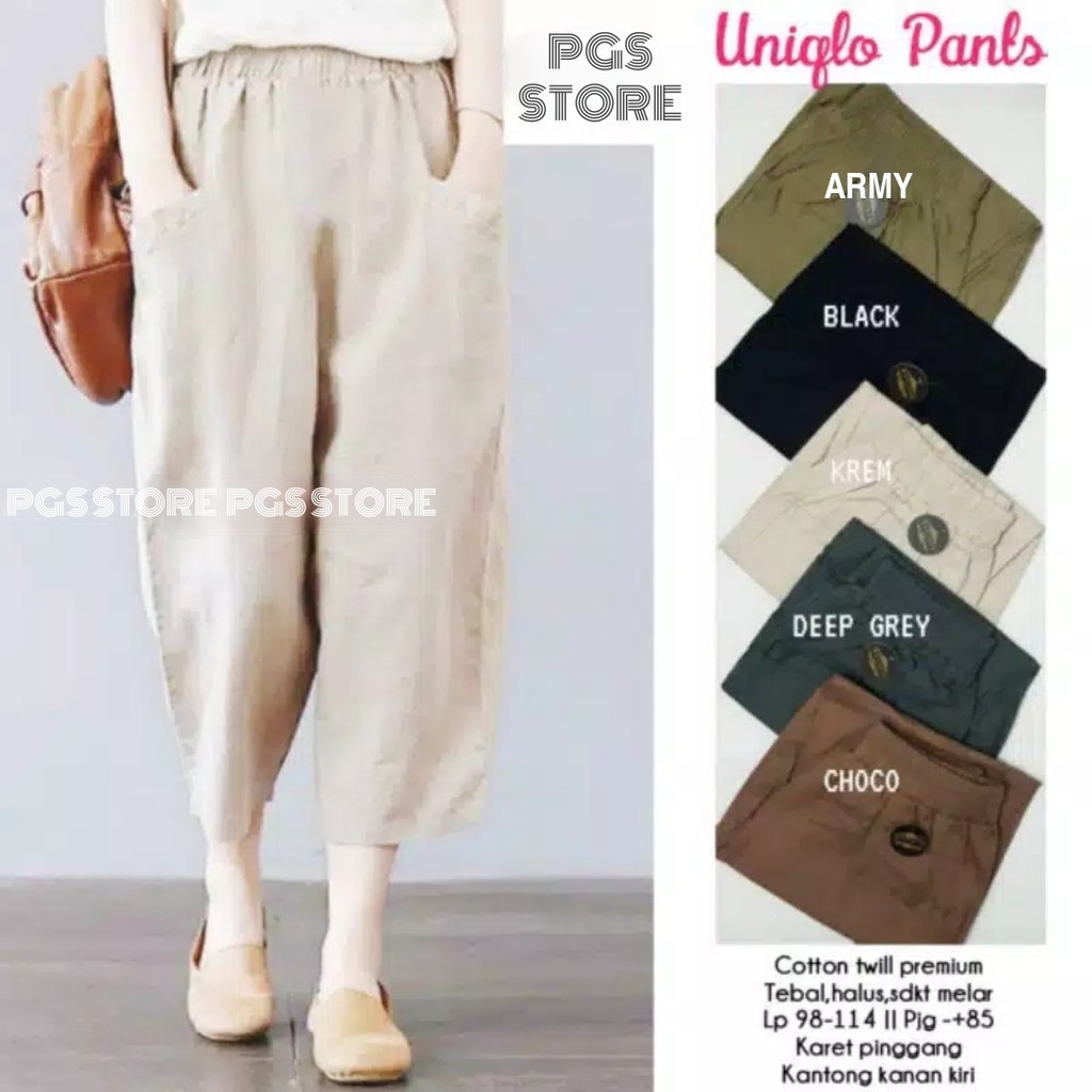 Celana Kulot Katun Uniqllo Pants Size Jumbo Bahan Cotton Twill Stretch Premium / Celana Korea / Celana Oversize Katun Twill