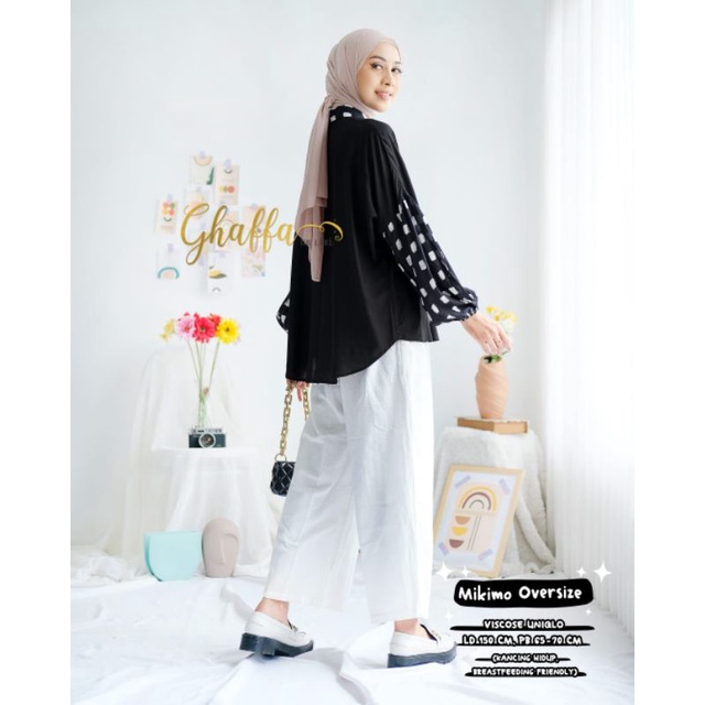 Blouse Oversize hitam lengan motif / Mikimo oversize by ghaffa the label / Oversize motif kekinian premium