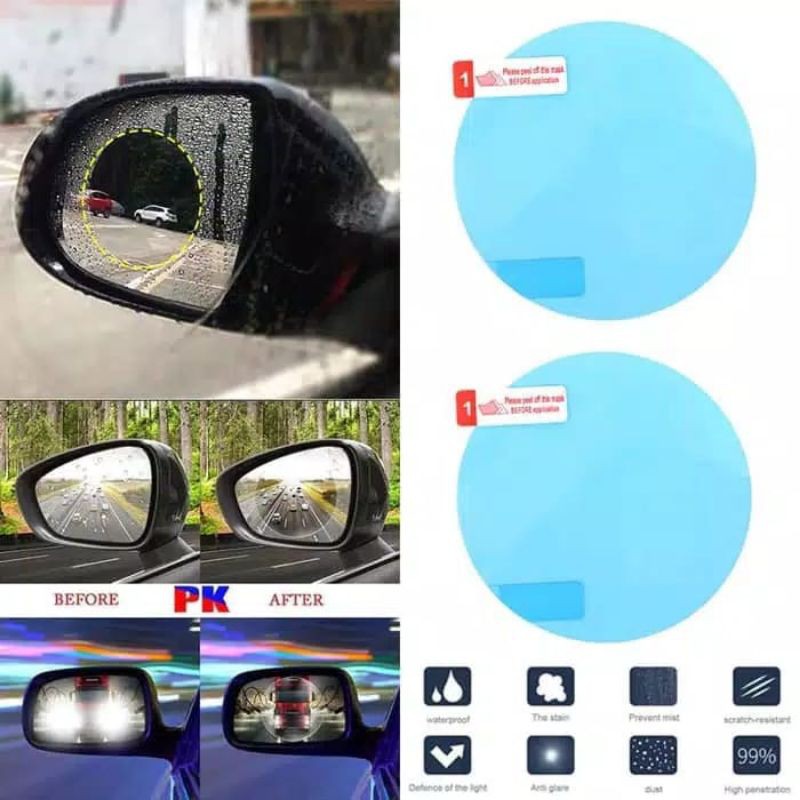 Laristerus79 2pc stiker anti fog hujan embun spion mobil 10x10 RAINPROOF FILM stiker spion mobil ant