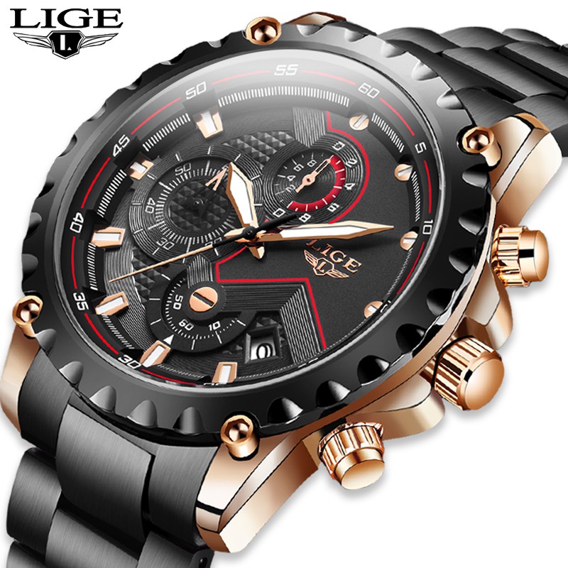 LIGE Jam Tangan Pria Besi Tahan Karat Anti Air Bercahaya LIGE Jam Tangan Pria Besi Tahan Karat Anti Air Bercahaya