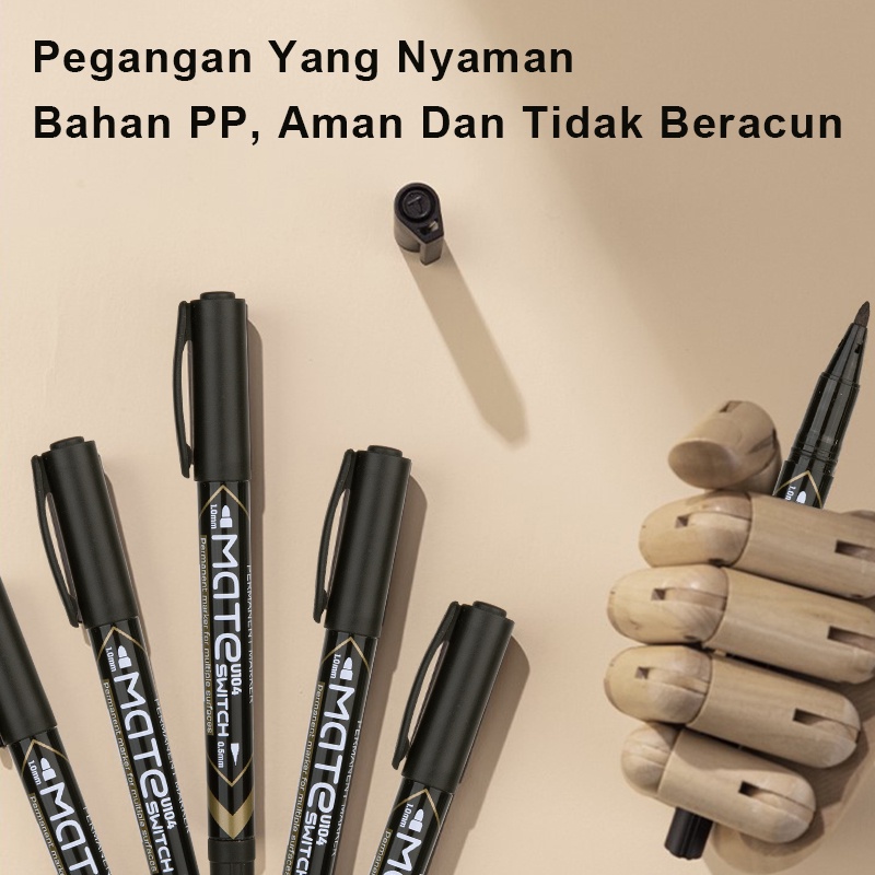 Deli Spidol Permanen Tahan Air Highlighter Pulpen 0.5mm 1.0mm Cepat Kering Hitam 12pcs Spidol Permanent Marker