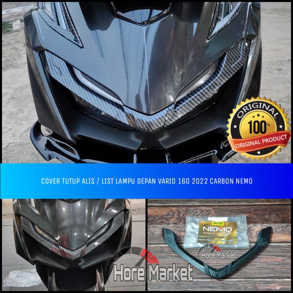 COVER TUTUP VARIASI ALIS LAMPU DEPAN VARIO 160 2022 2023 CARBON NEMO LIST LAMPU DEPAN ATAS NEW VARIO