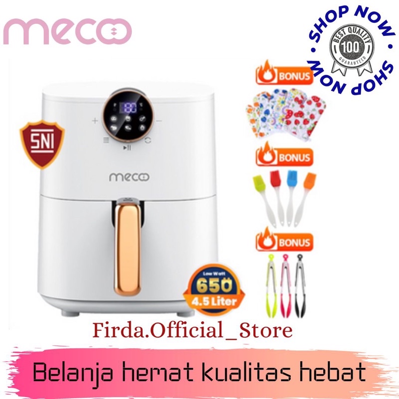 (PUTIH) Mecoo Aesthetic New 4.5L Digital 650 Low Watt Air Fryer SNI Hemat Listrik