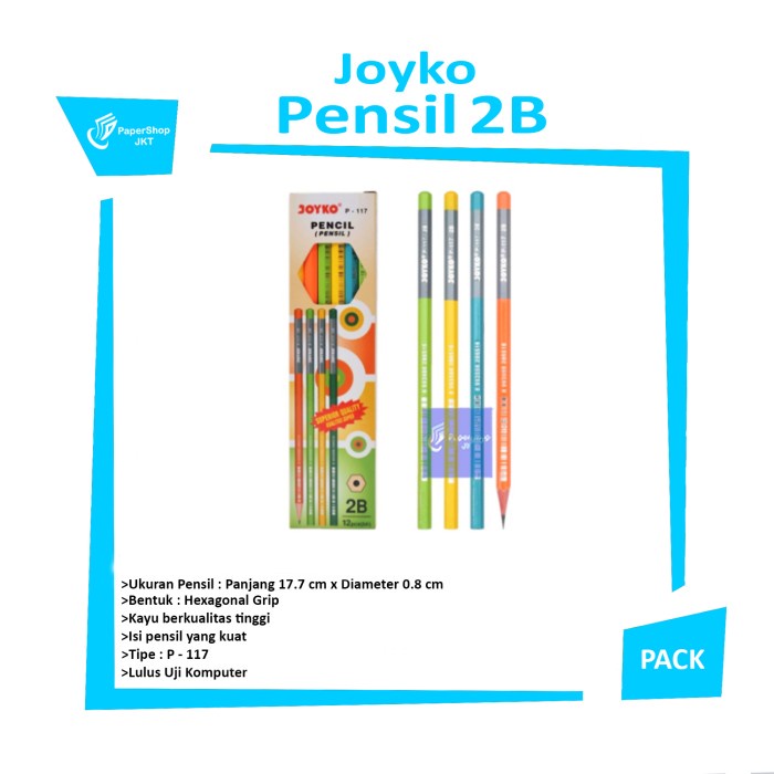

TULIS-ALAT- JOYKO PENSIL 2B P-117 PERLUSIN -ALAT-TULIS.