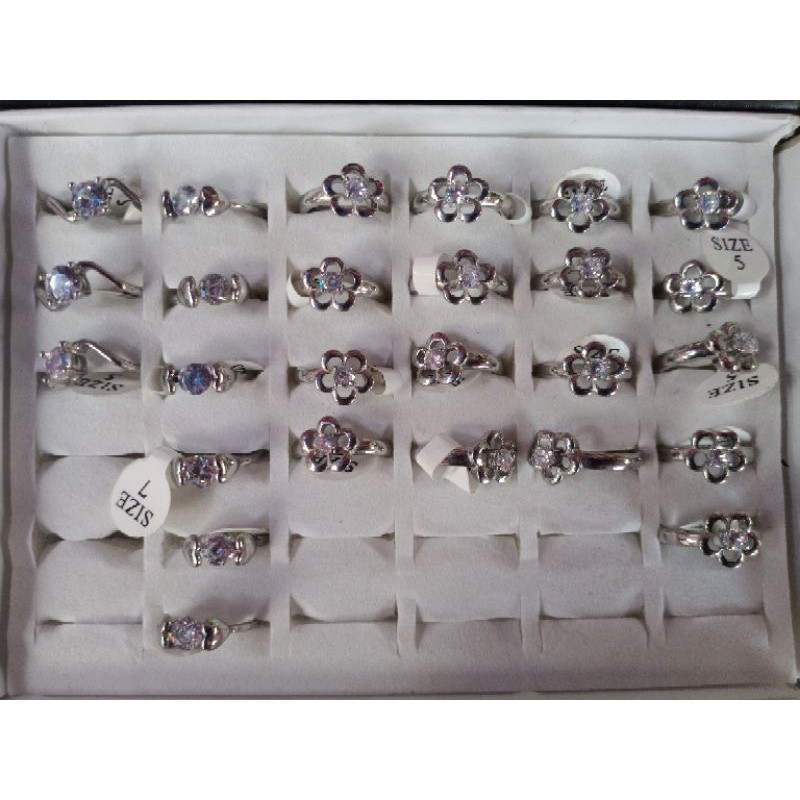 Cincin Permata Wanita Besi Putih Asli