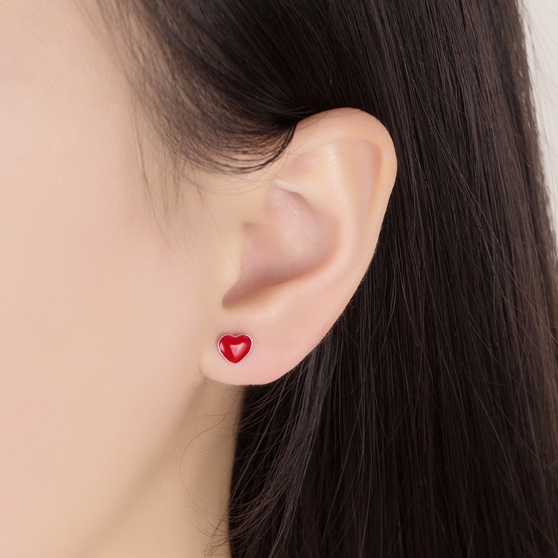 Anting Perak 925 Wanita Hati Merah Fashion Perhiasan/Subang Telinga anting perempuan