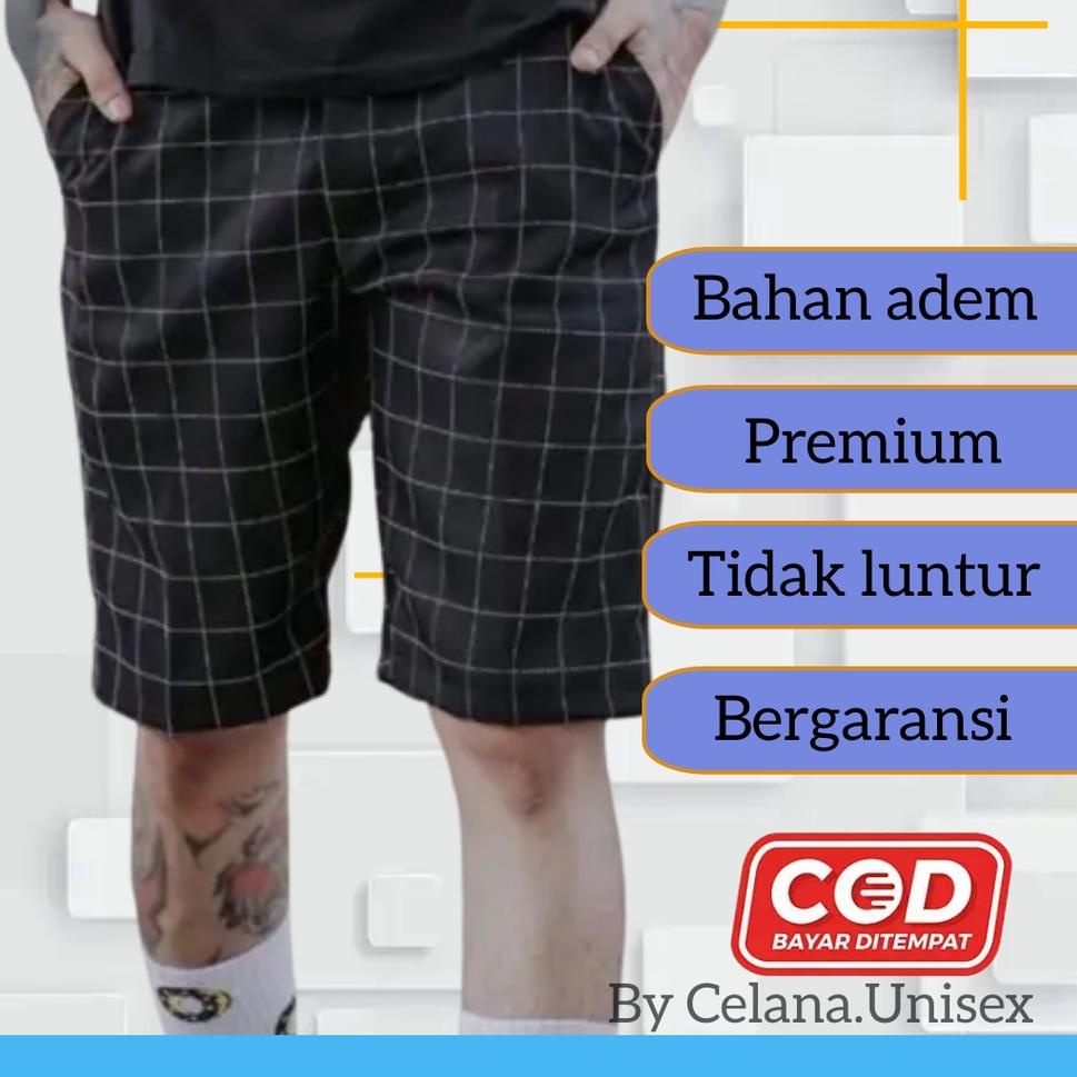 BNA.25Au22o ▪ Celana Pendek Tartan Motif Kotak Pria Distro KerenKekinian Kolor RIB Original Jumbo De