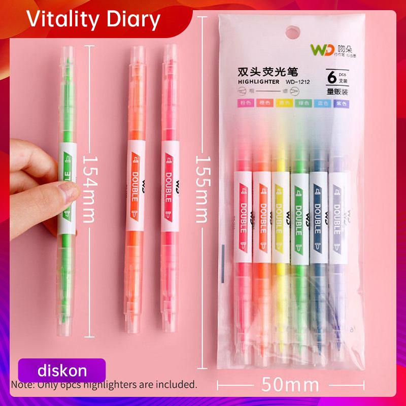 

【COD❤️】Warna berkepala dua stabilo 6-warna penanda garis kunci spidol grafiti miring kepala pena cat air VDY