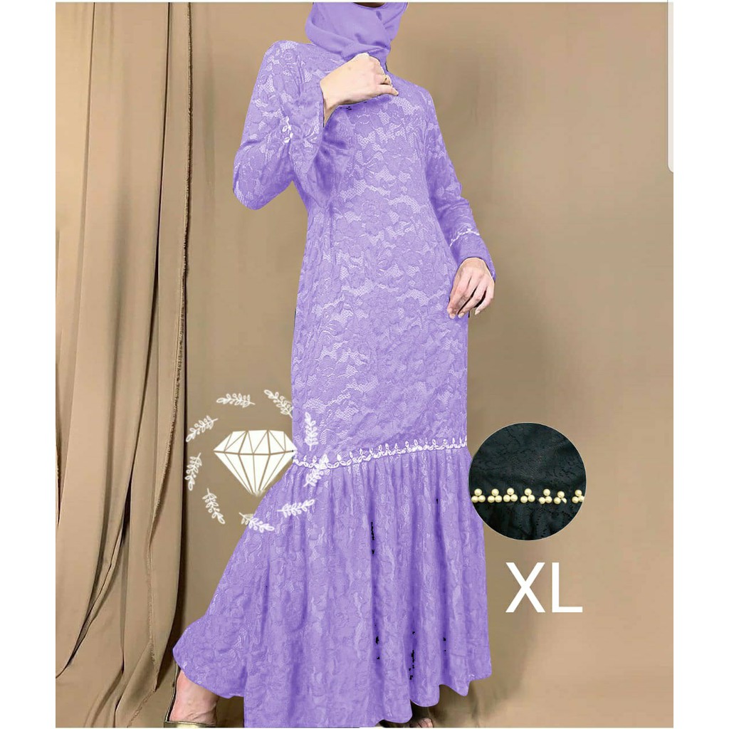 PCS MAXY NURHALIZA DUYUNG MUTIARA BRUKAT FASHION PAKAIAN WANITA DRESS GAMIS MAXI 5 UKURAN M L XL XXL 3XL MS ADA VIDEO REVIEW ASLI PRODUK-Lilac XL